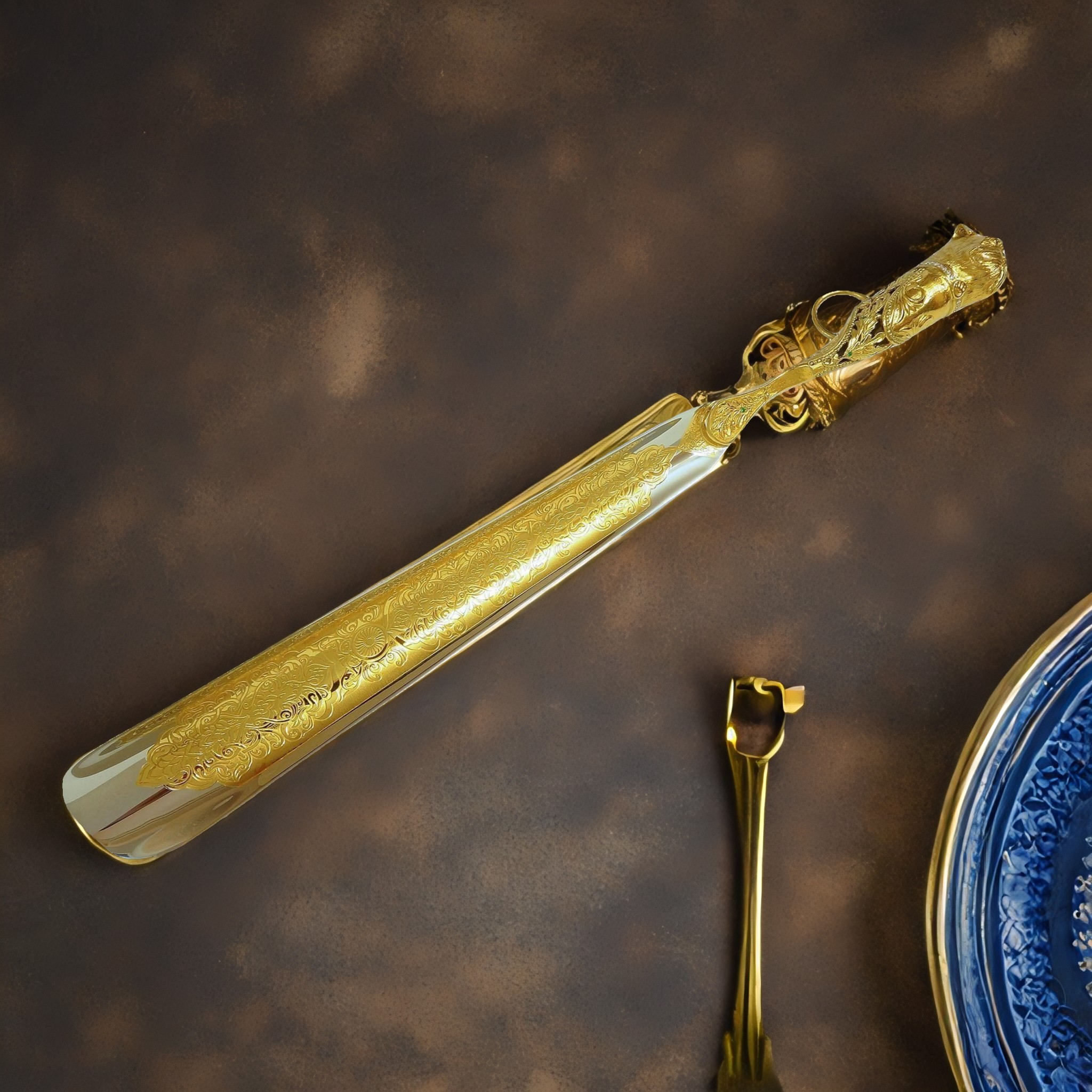 Интерьерная ложка для обуви "Мопс". Позолоченная